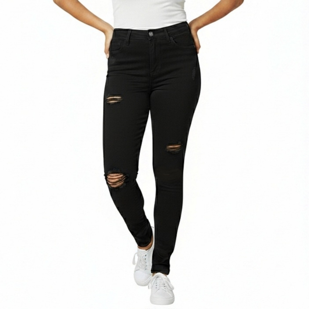 Hollister Super Skinny Jeans Womens Size 5 L - 27 Black High Rise Distressed